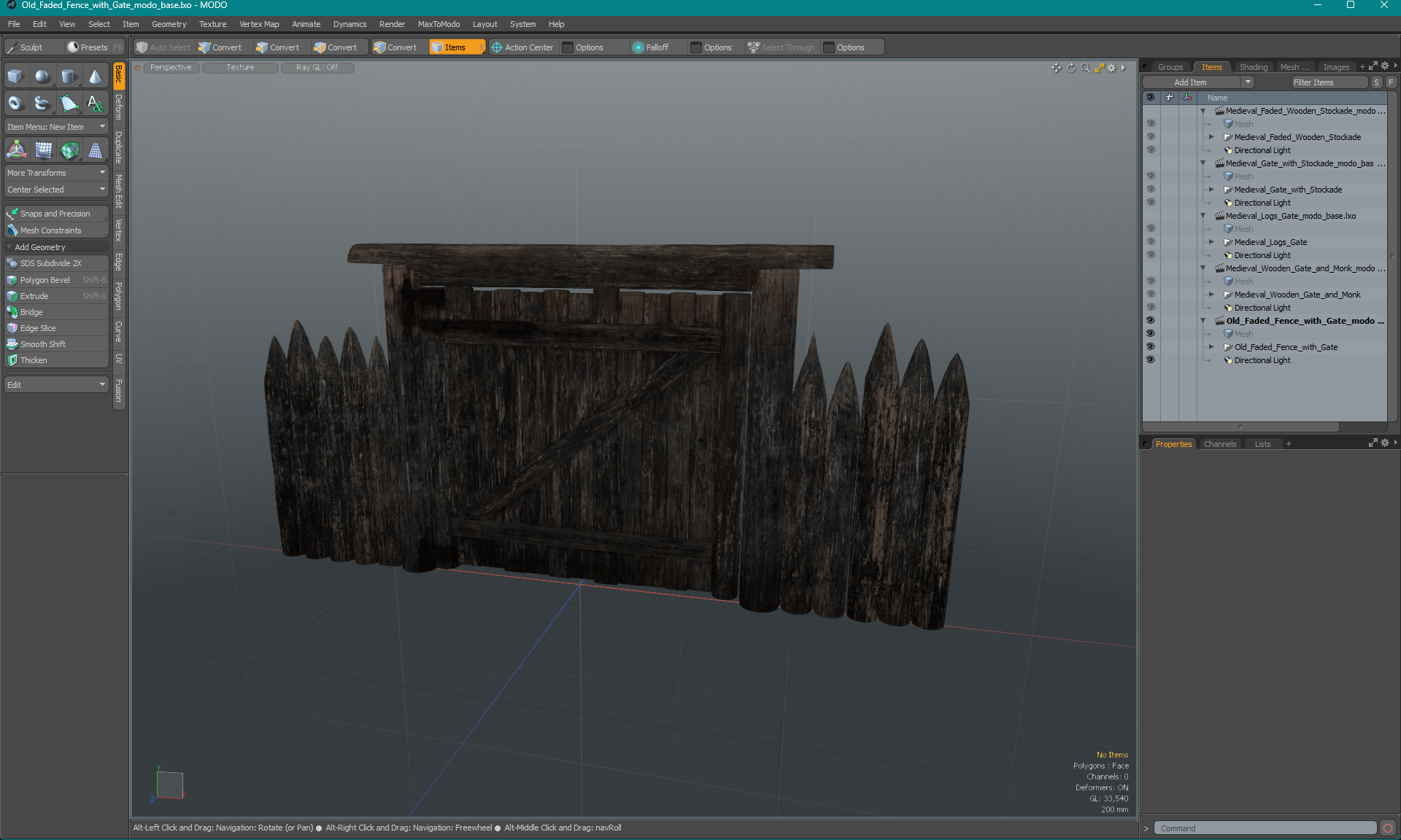 3D model Old Faded Fence with Gate