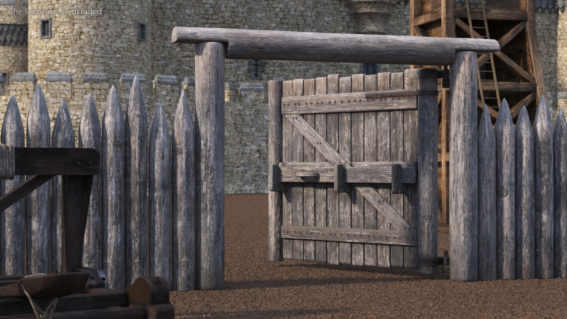 3D model Old Faded Fence with Gate