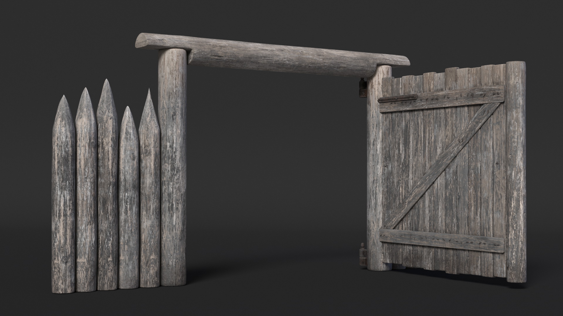 3D model Old Faded Fence with Gate