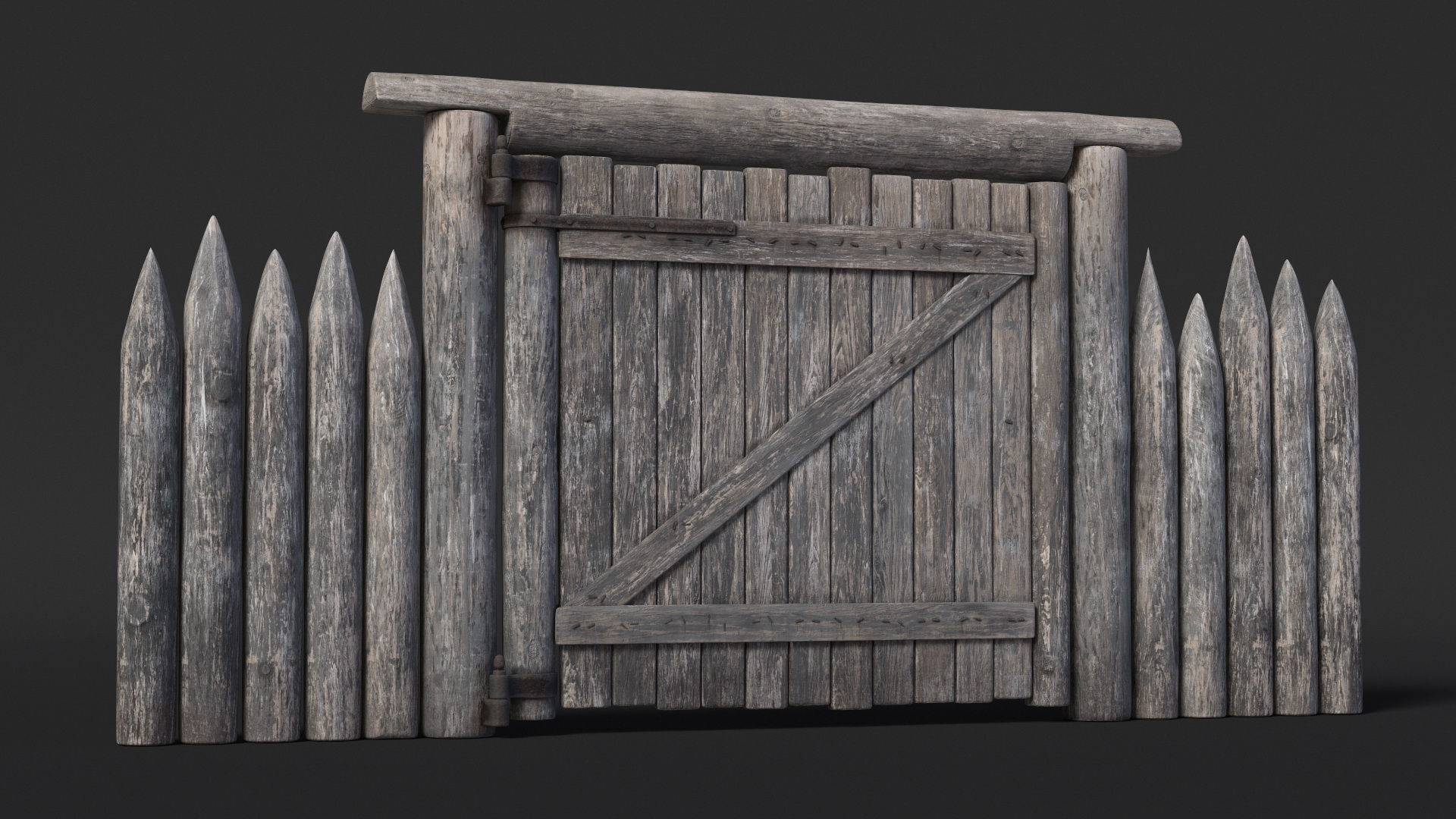 3D model Old Faded Fence with Gate