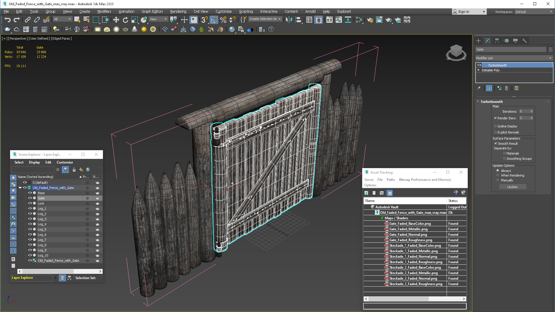 3D model Old Faded Fence with Gate