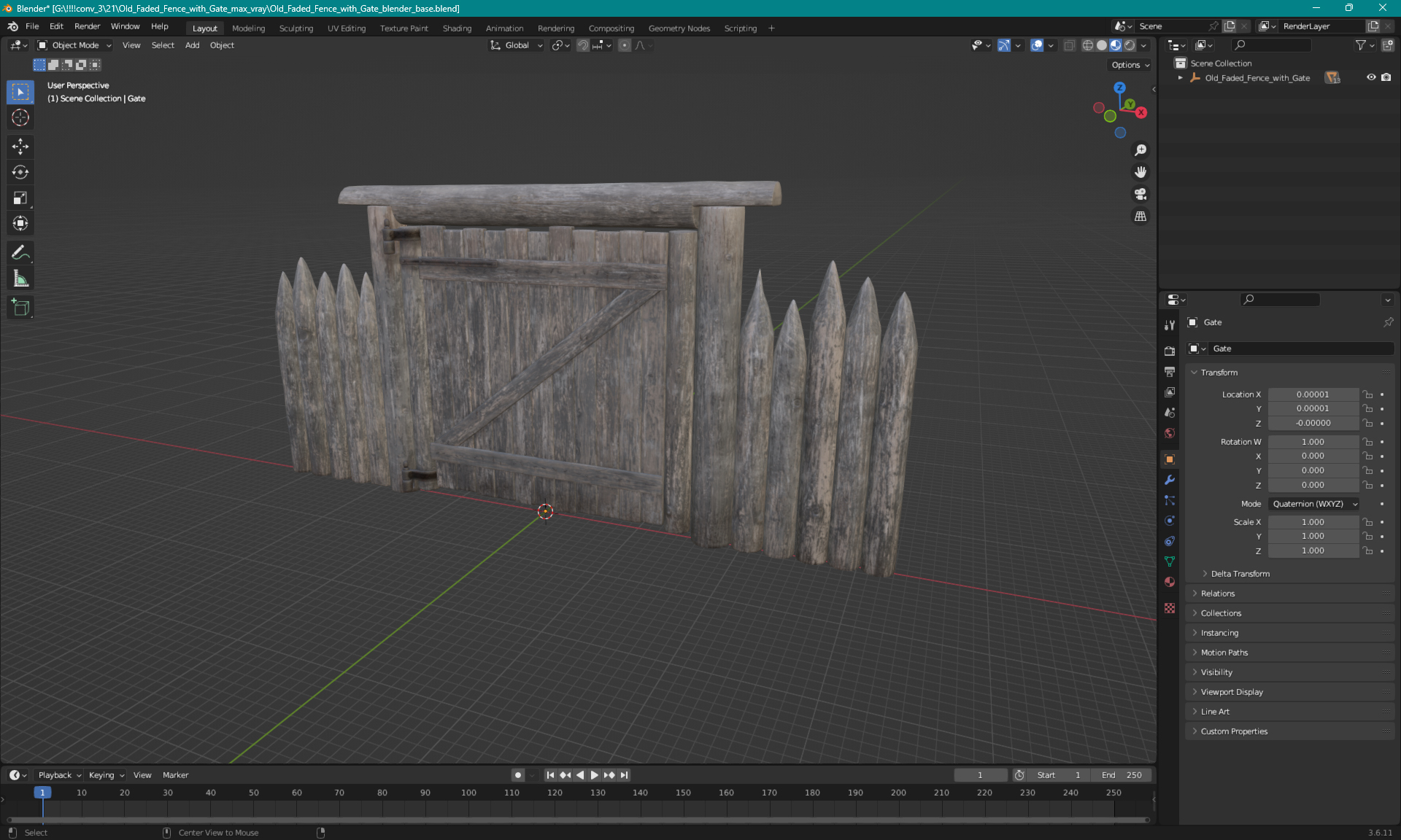 3D model Old Faded Fence with Gate