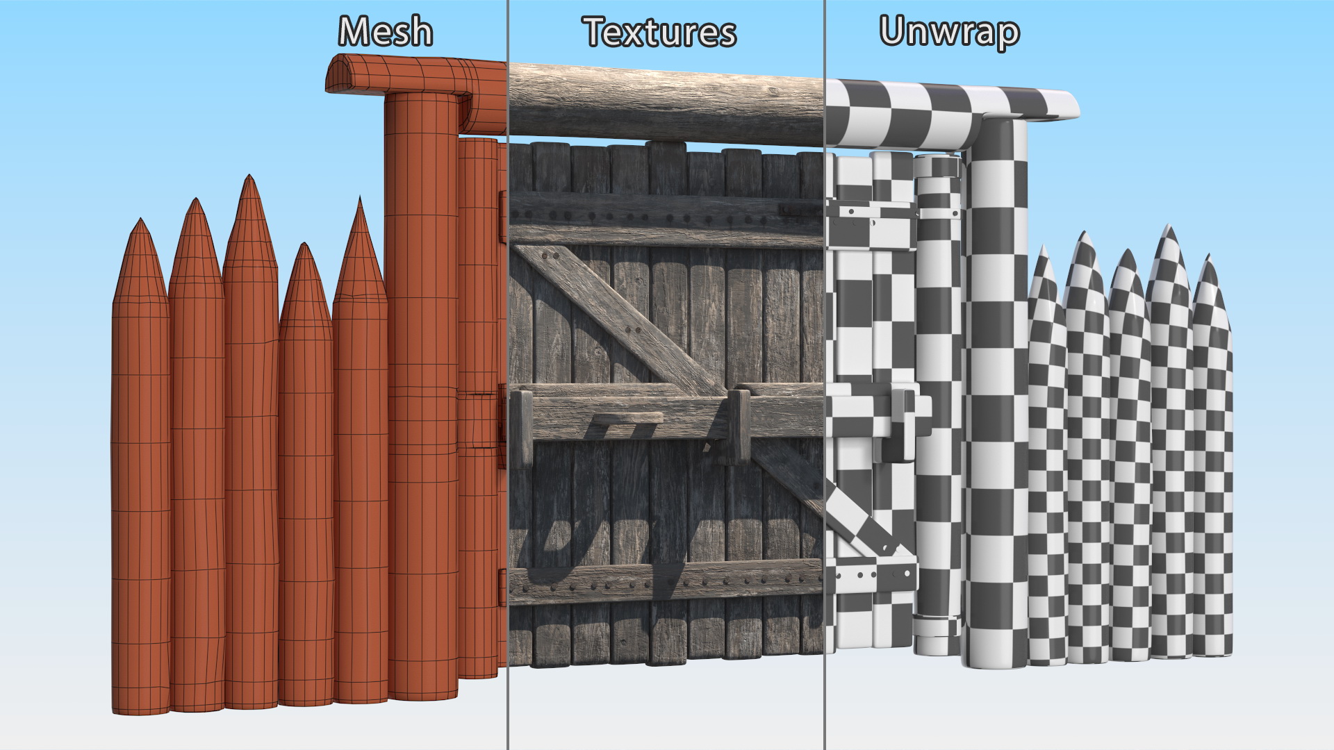 3D model Old Faded Fence with Gate