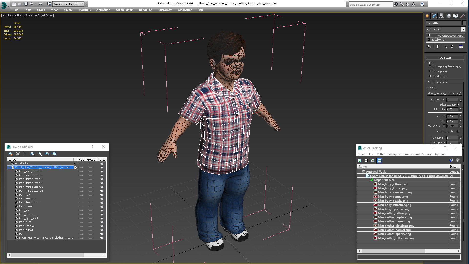 Dwarf Man Wearing Casual Clothes A-pose 3D model