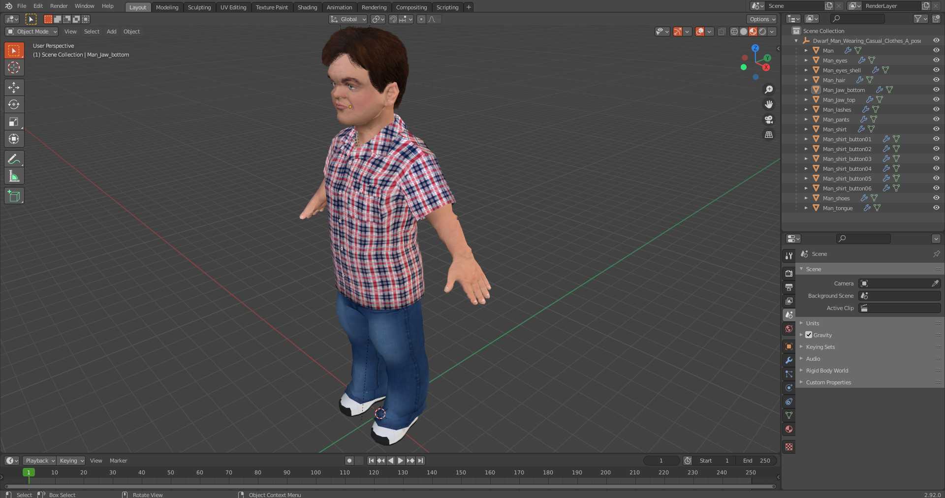 Dwarf Man Wearing Casual Clothes A-pose 3D model