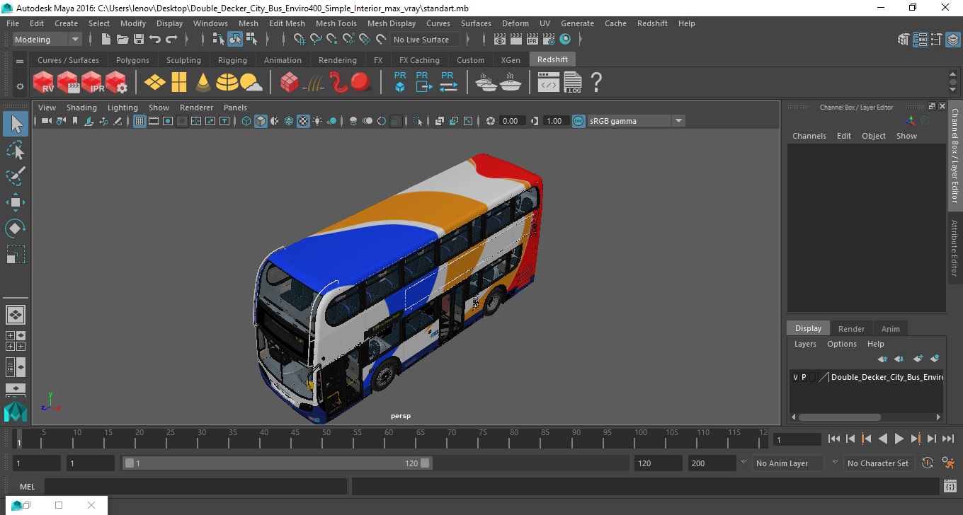 3D Double Decker City Bus Enviro400 Simple Interior model