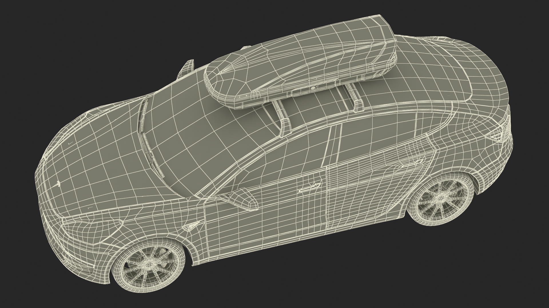 3D Tesla with Thule Car Roofbox on Roof Rack Rigged model