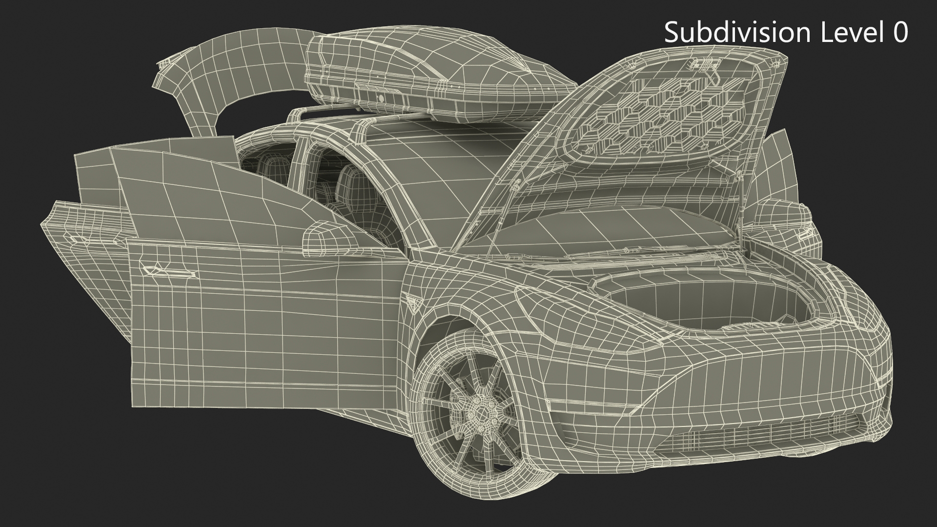 3D Tesla with Thule Car Roofbox on Roof Rack Rigged model