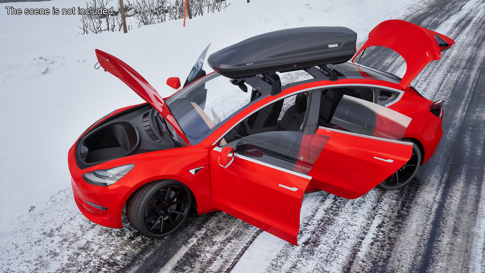 Tesla with Thule Car Roofbox on Roof Rack Rigged for Maya 3D