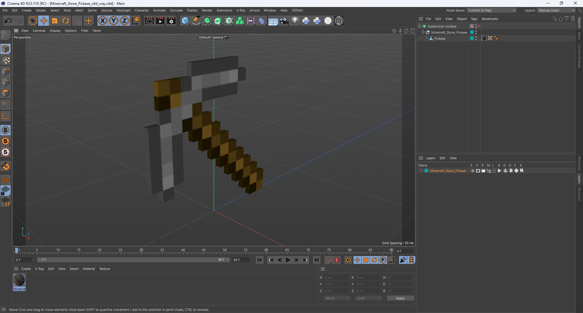 3D Minecraft Stone Pickaxe model