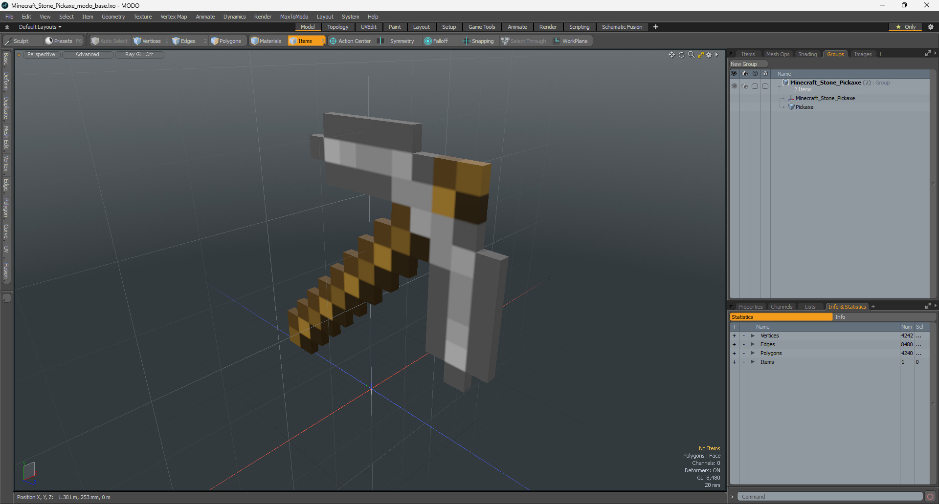 3D Minecraft Stone Pickaxe model