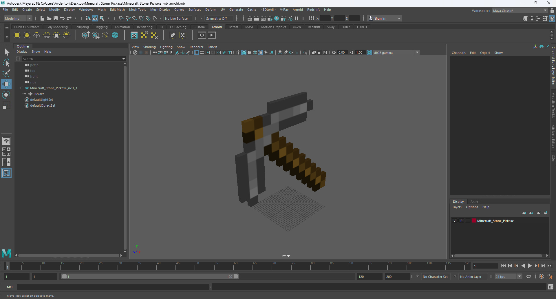 3D Minecraft Stone Pickaxe model