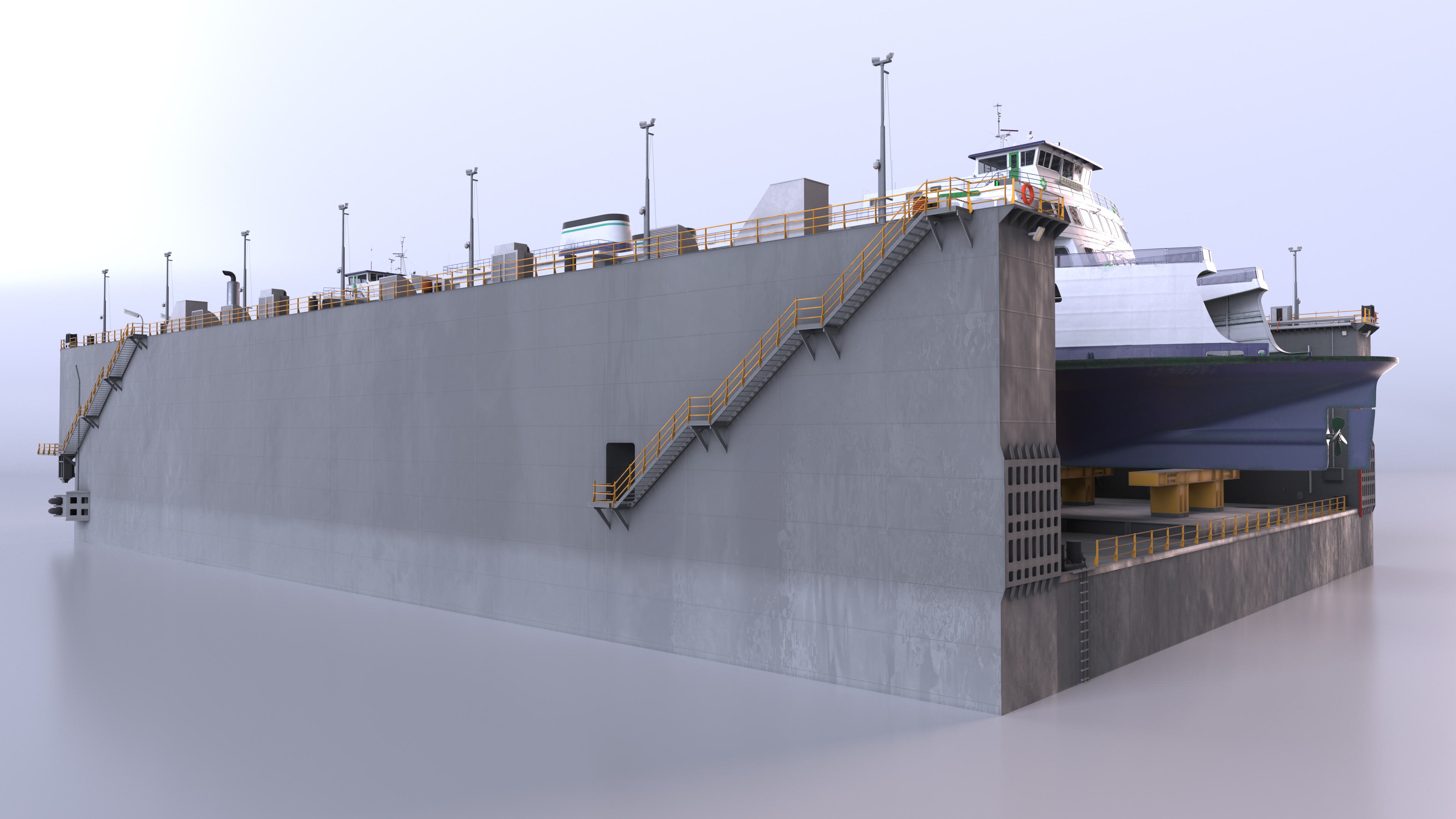 3D model Large Ship in Floating Drydock