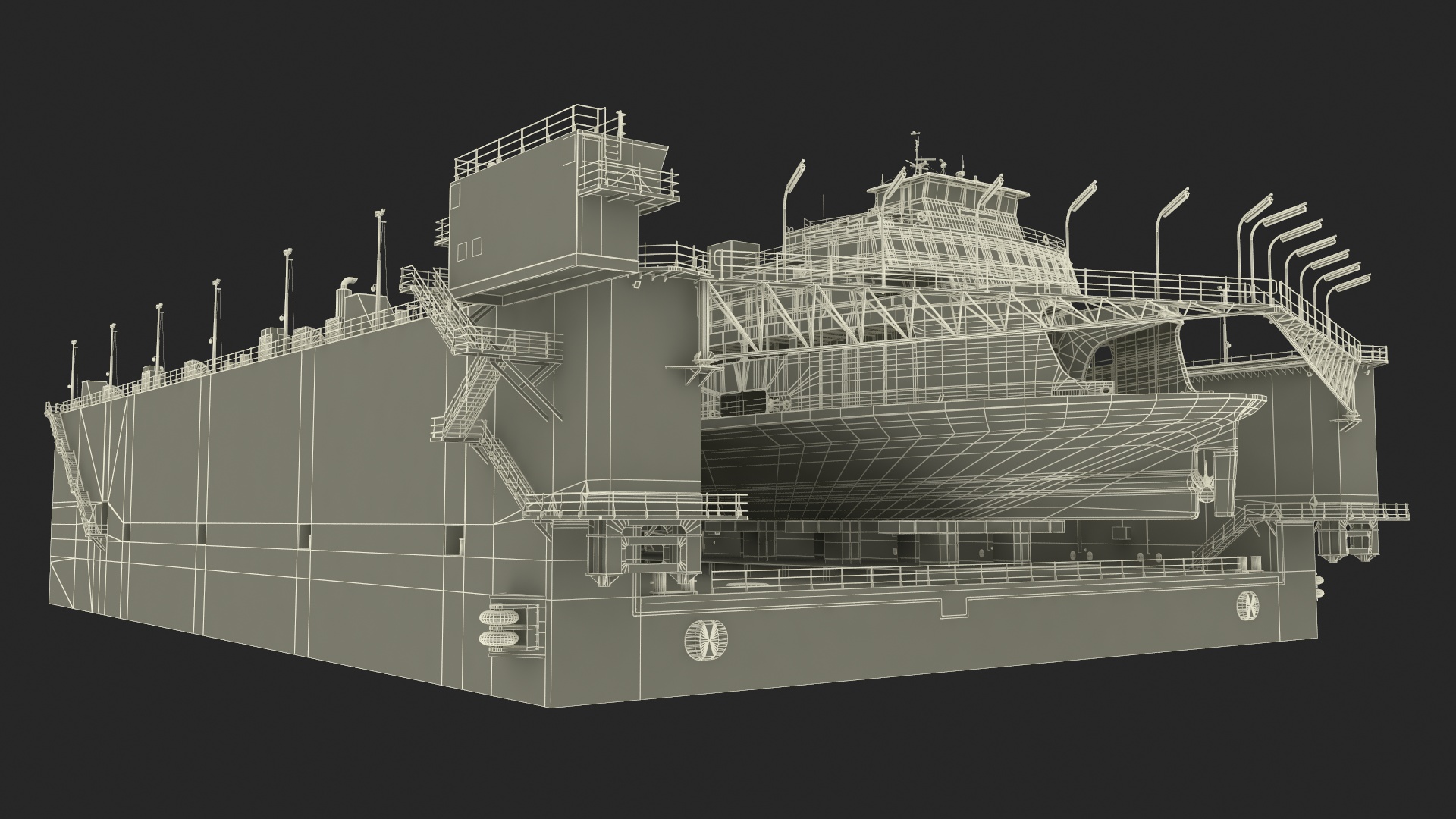 3D model Large Ship in Floating Drydock