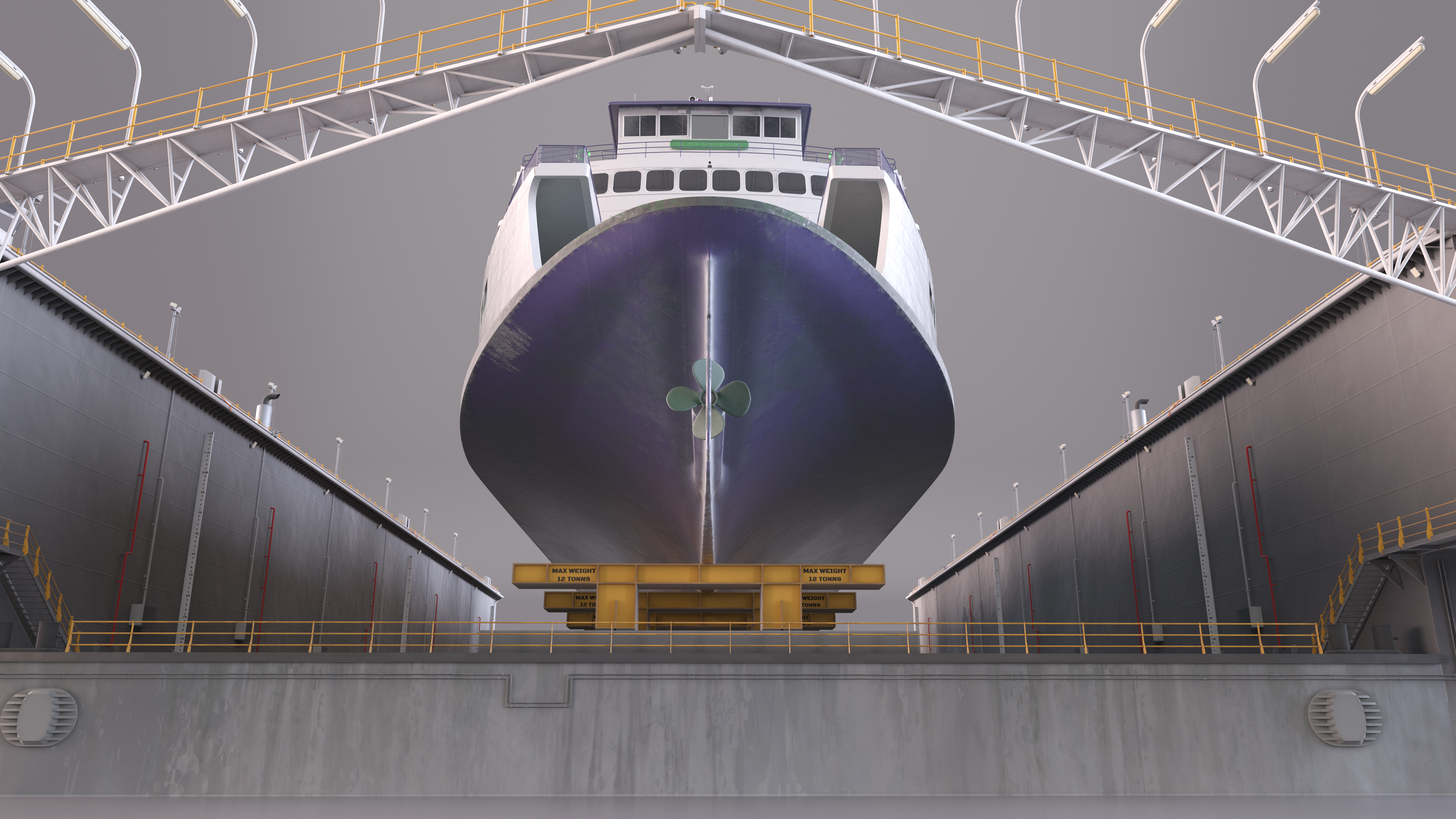 3D model Large Ship in Floating Drydock