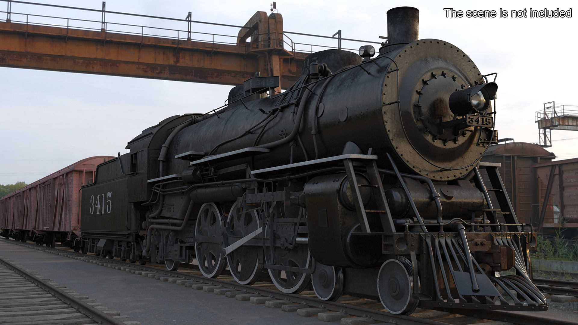 3D model Steam Engine with Freight Cars