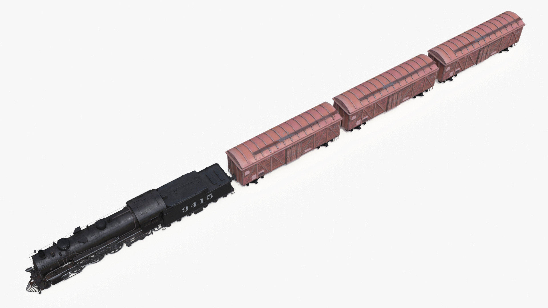 3D model Steam Engine with Freight Cars