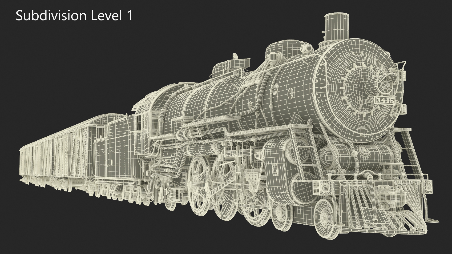 3D model Steam Engine with Freight Cars