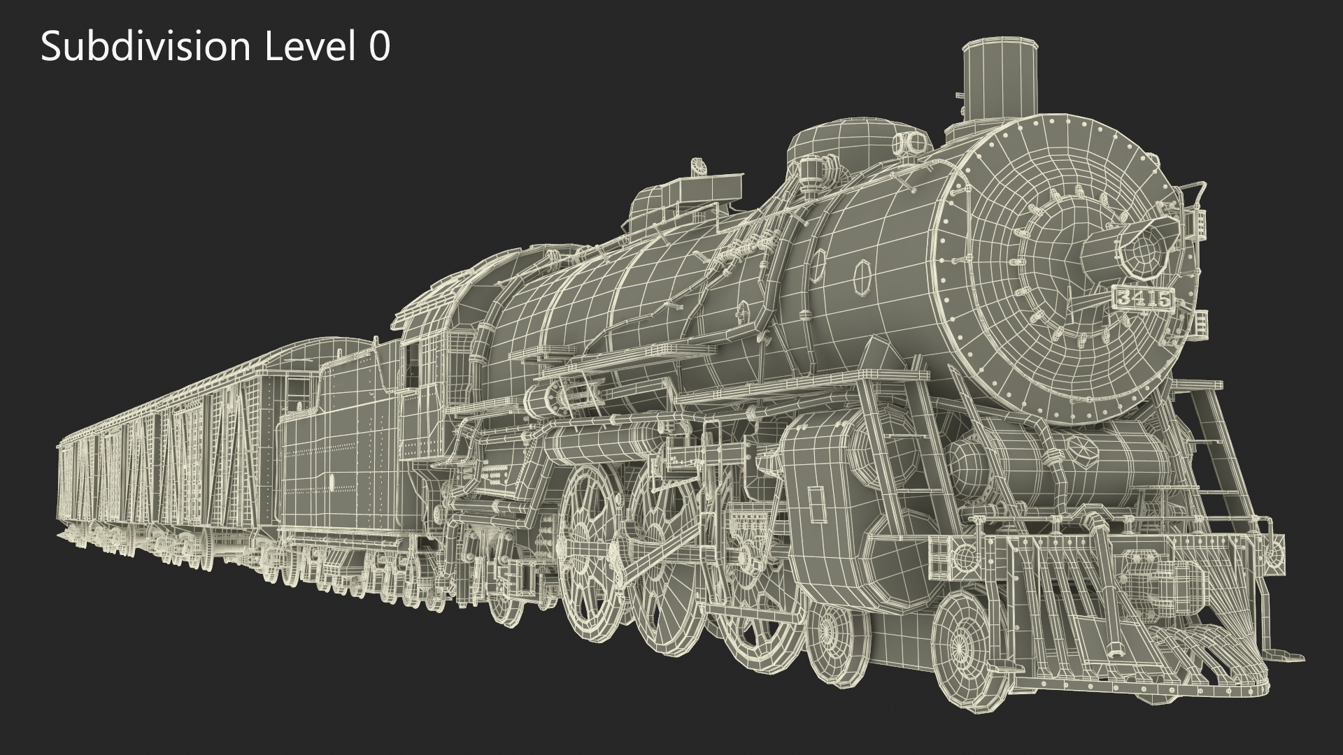 3D model Steam Engine with Freight Cars