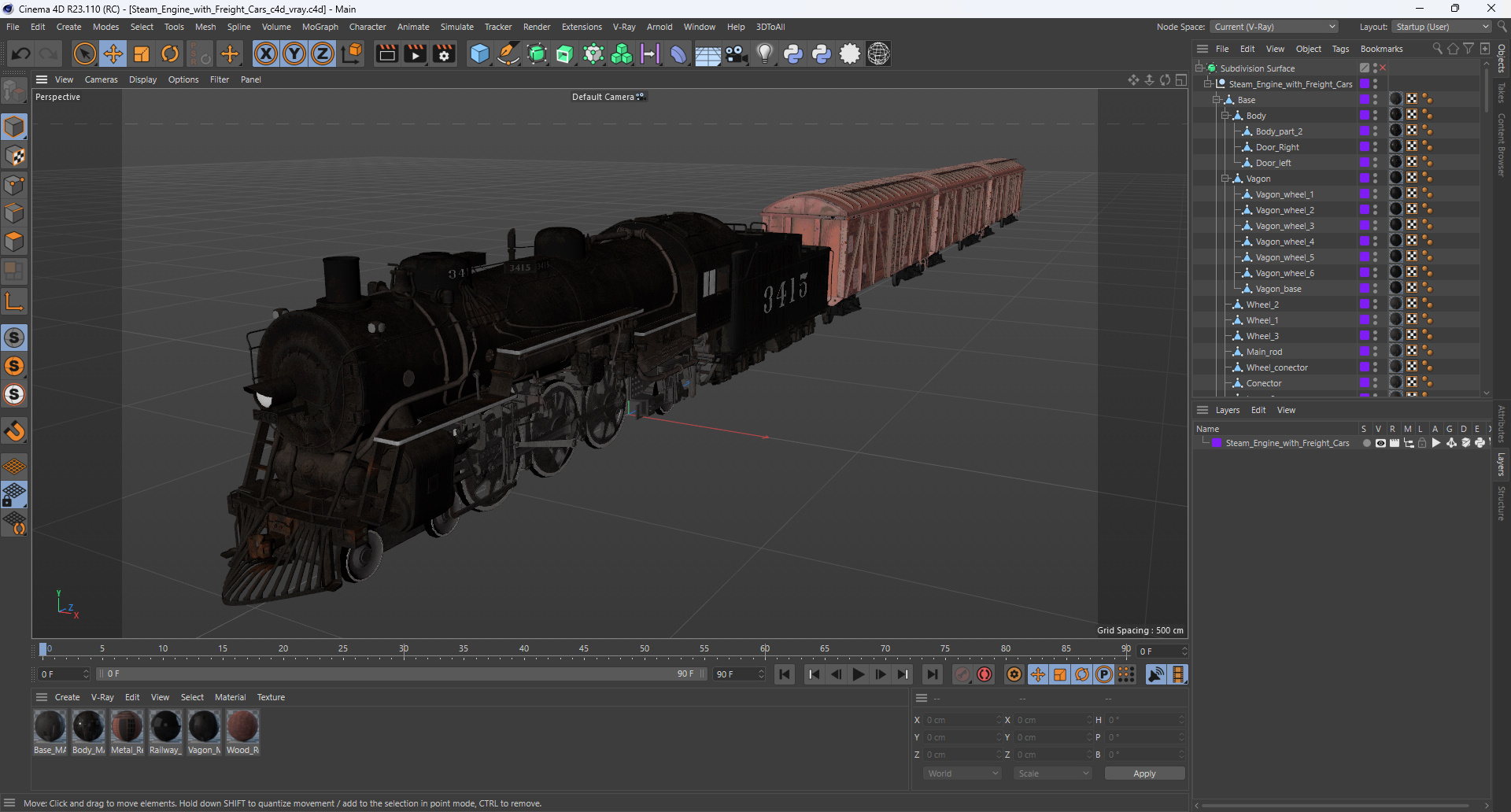 3D model Steam Engine with Freight Cars