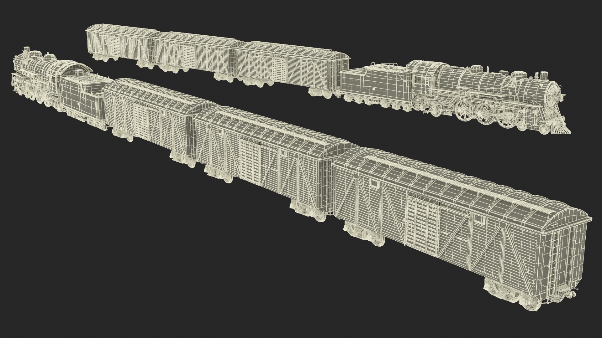 3D model Steam Engine with Freight Cars