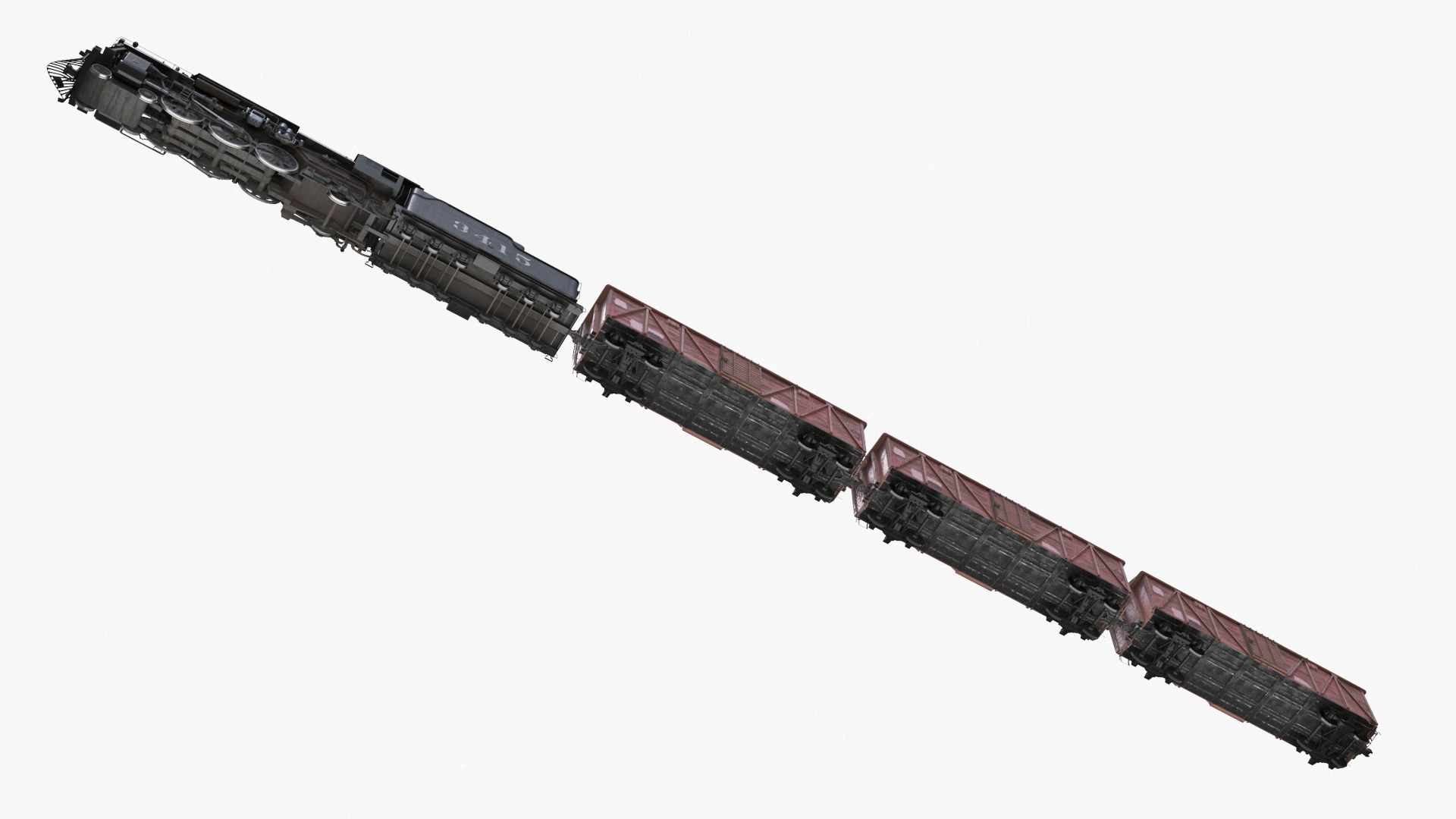 3D model Steam Engine with Freight Cars