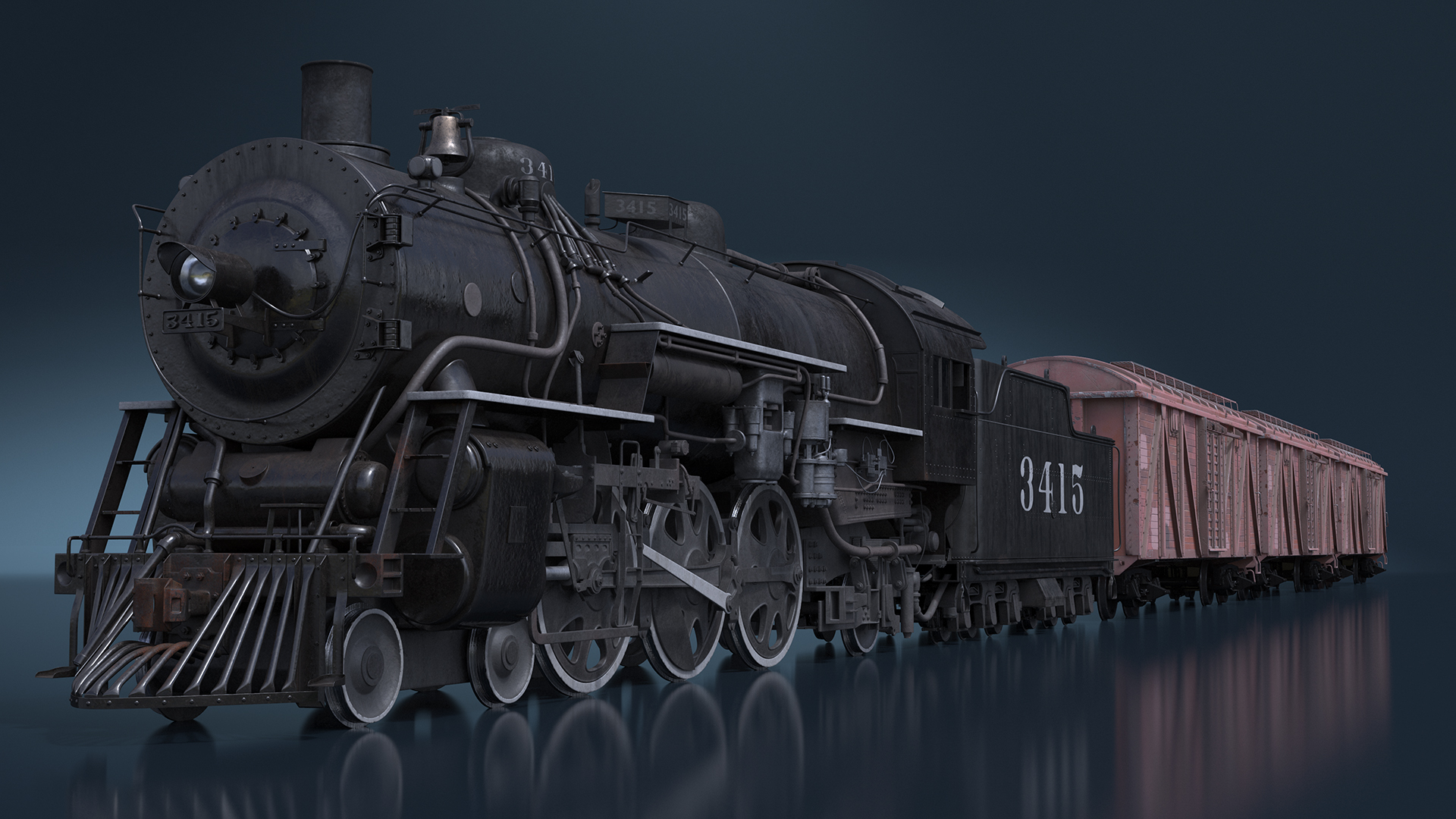 3D model Steam Engine with Freight Cars