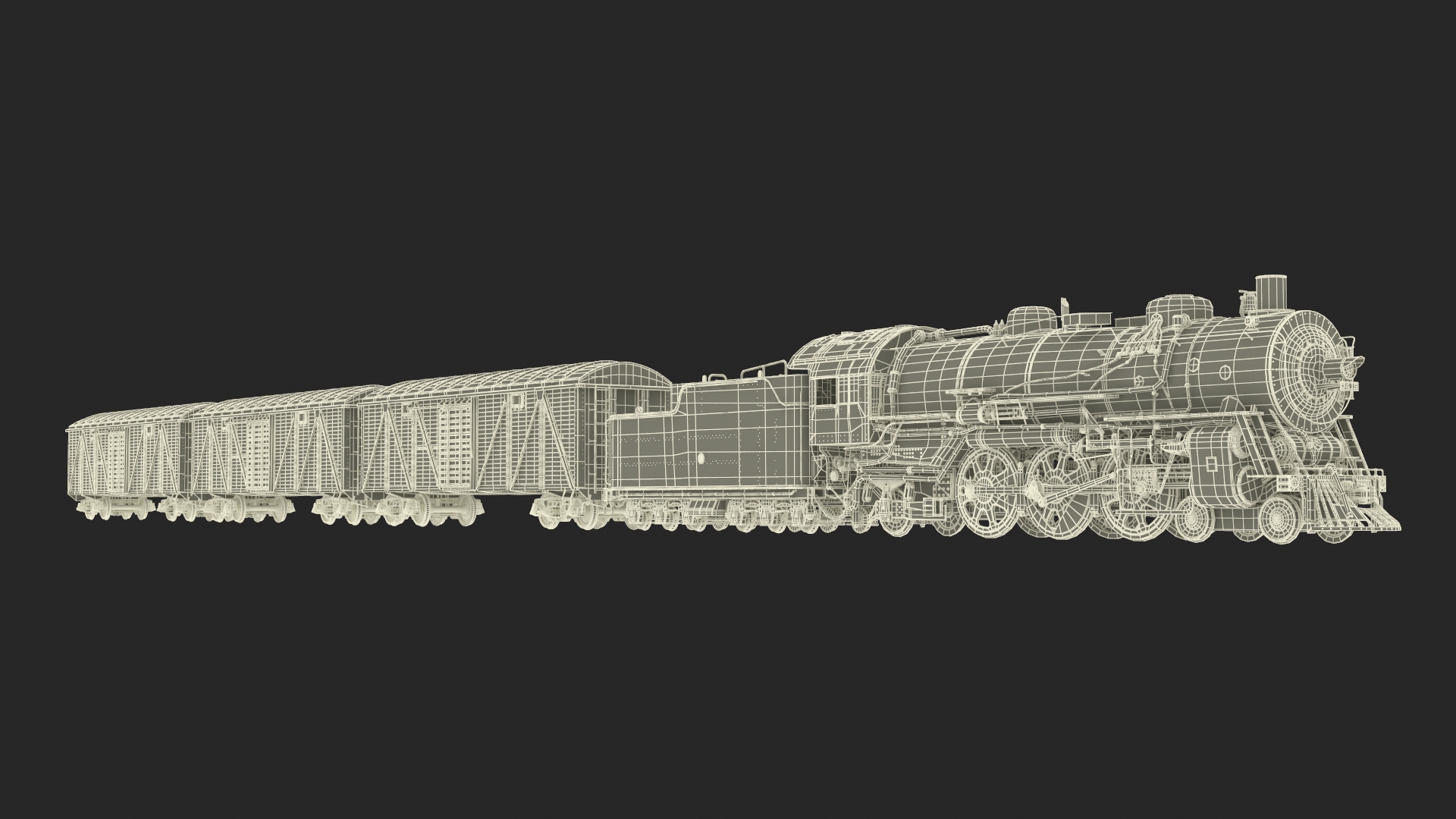 3D model Steam Engine with Freight Cars