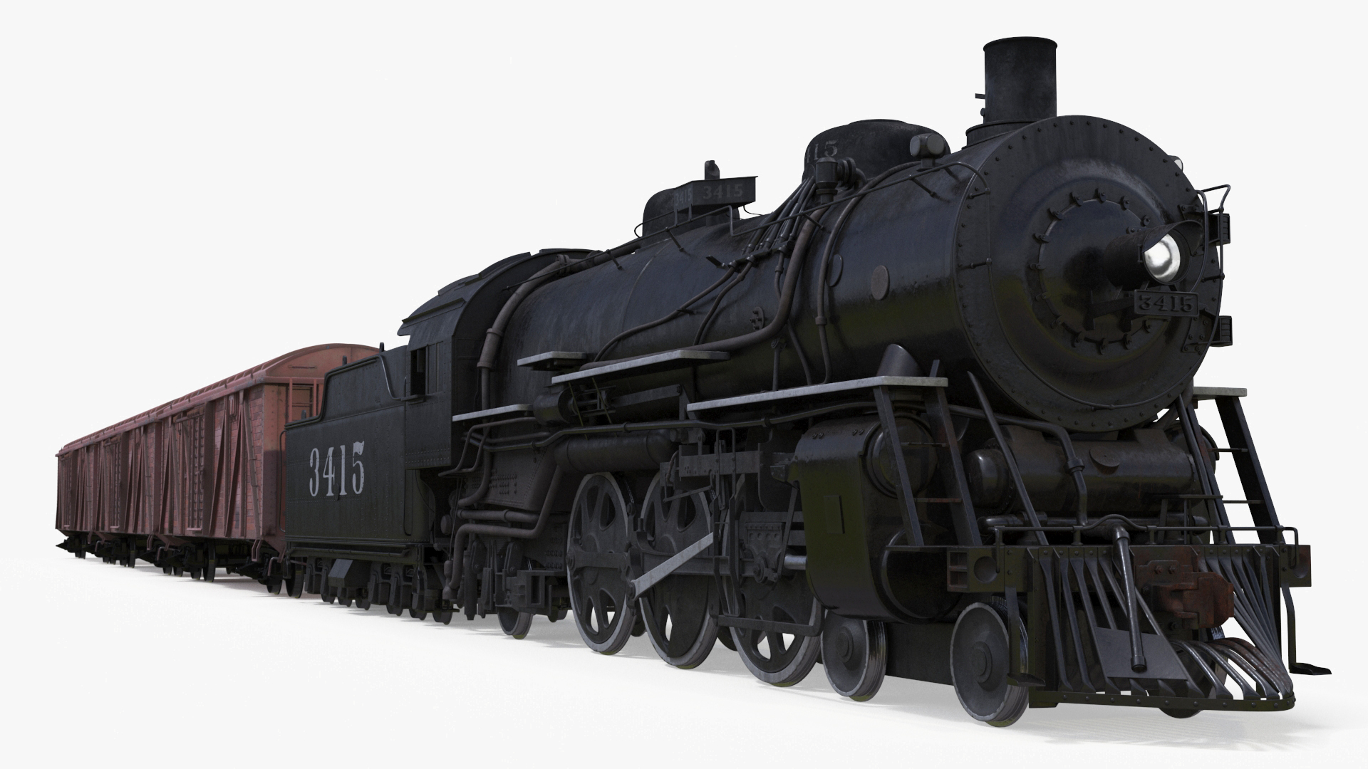 3D model Steam Engine with Freight Cars