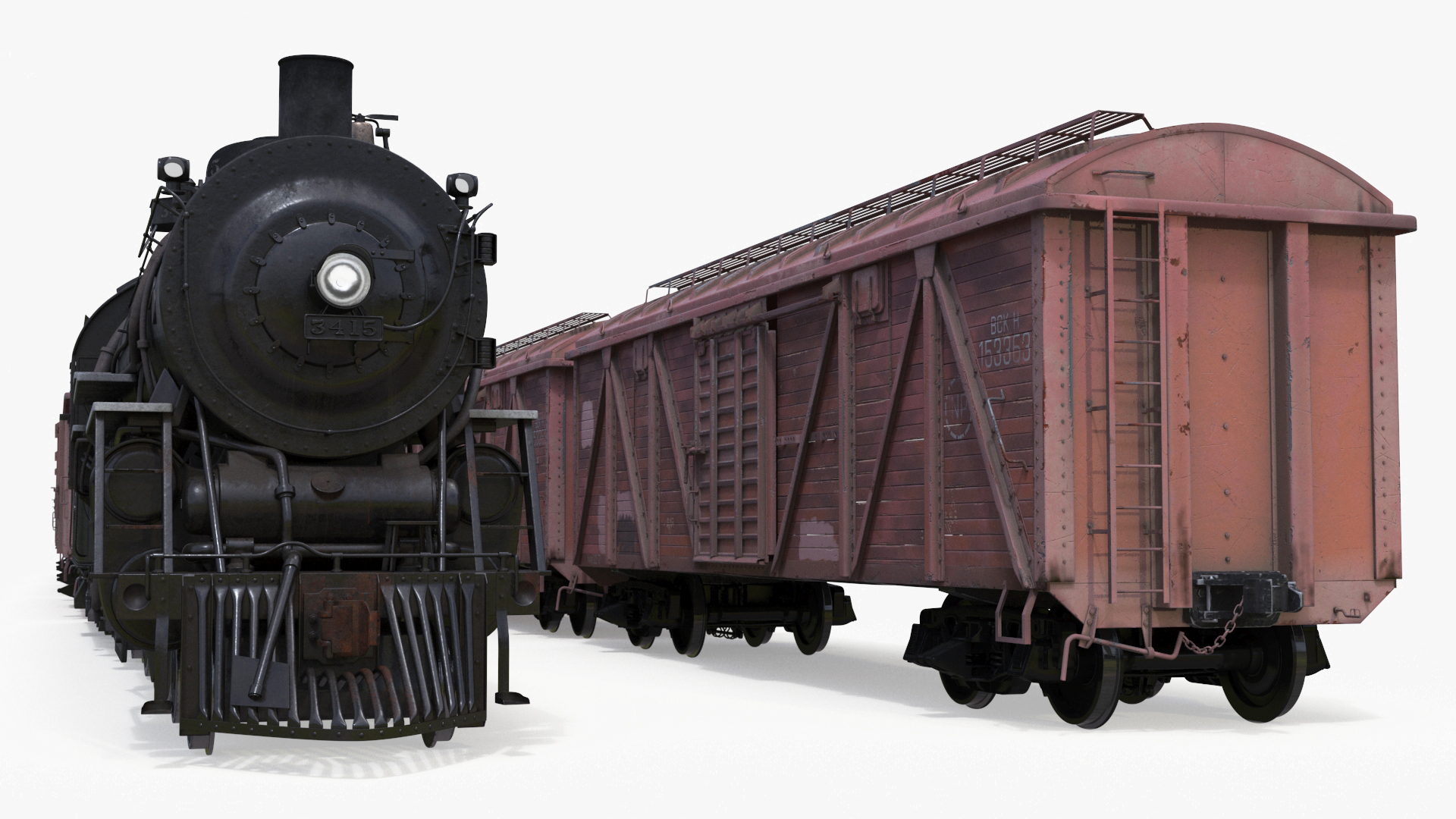 3D model Steam Engine with Freight Cars