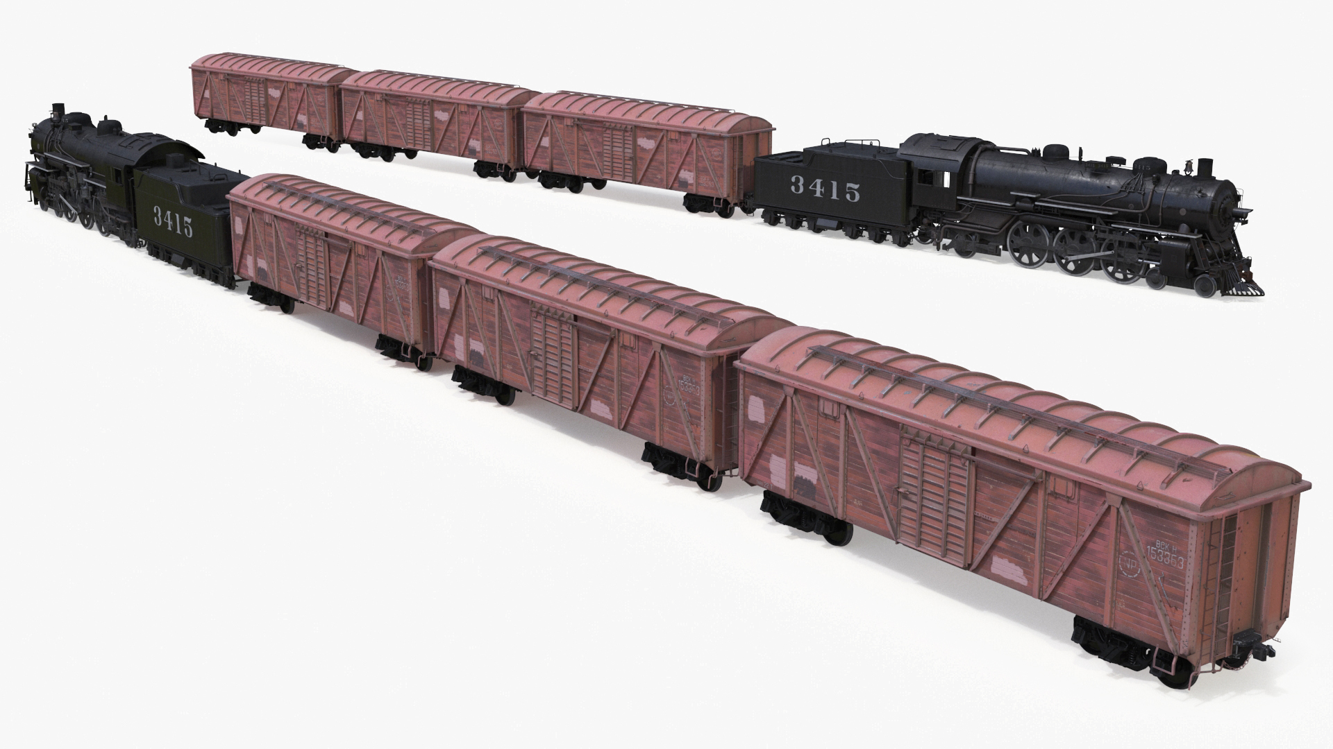 3D model Steam Engine with Freight Cars