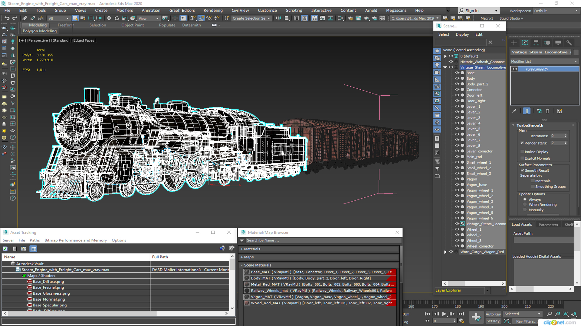 3D model Steam Engine with Freight Cars