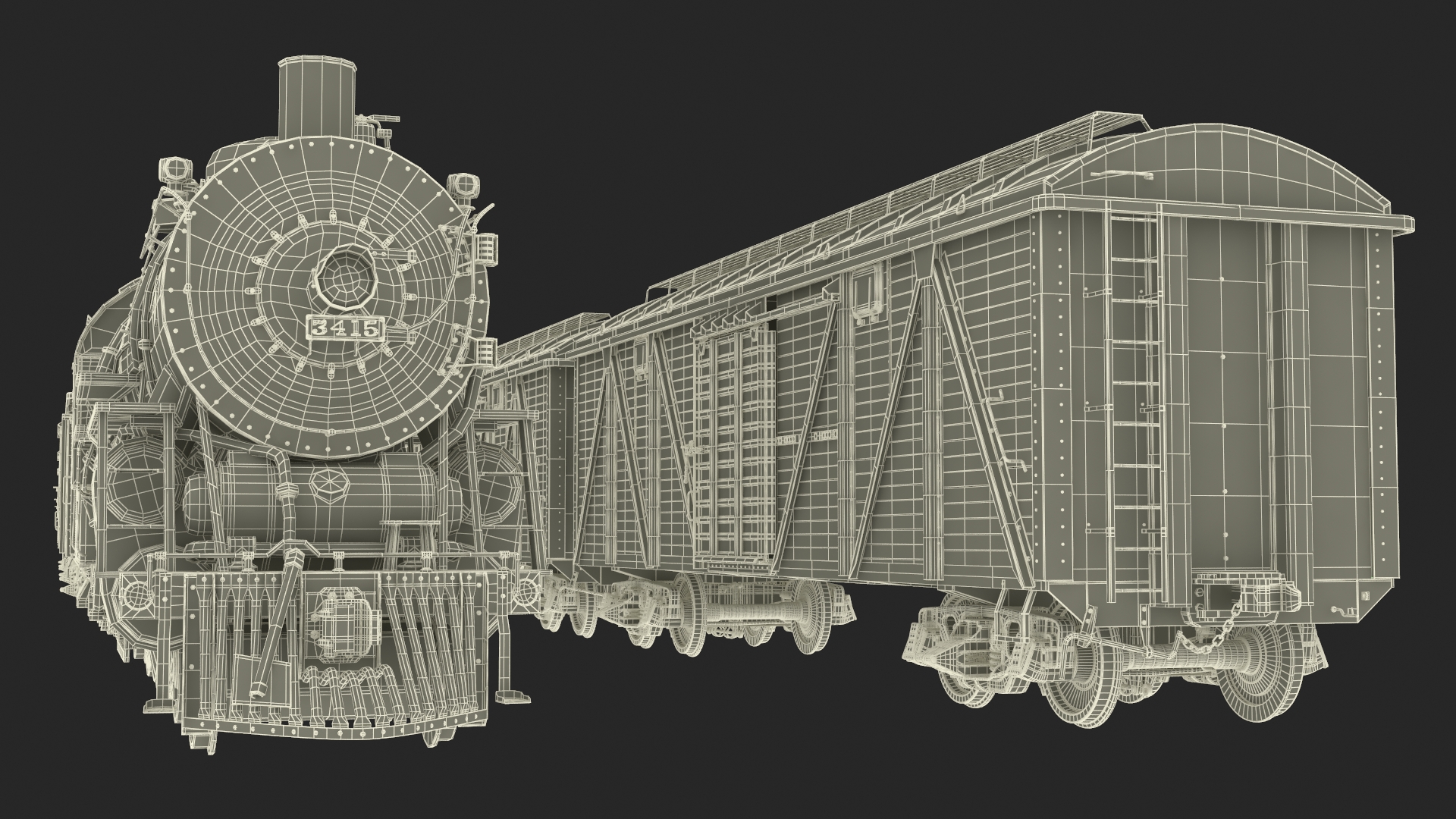 3D model Steam Engine with Freight Cars