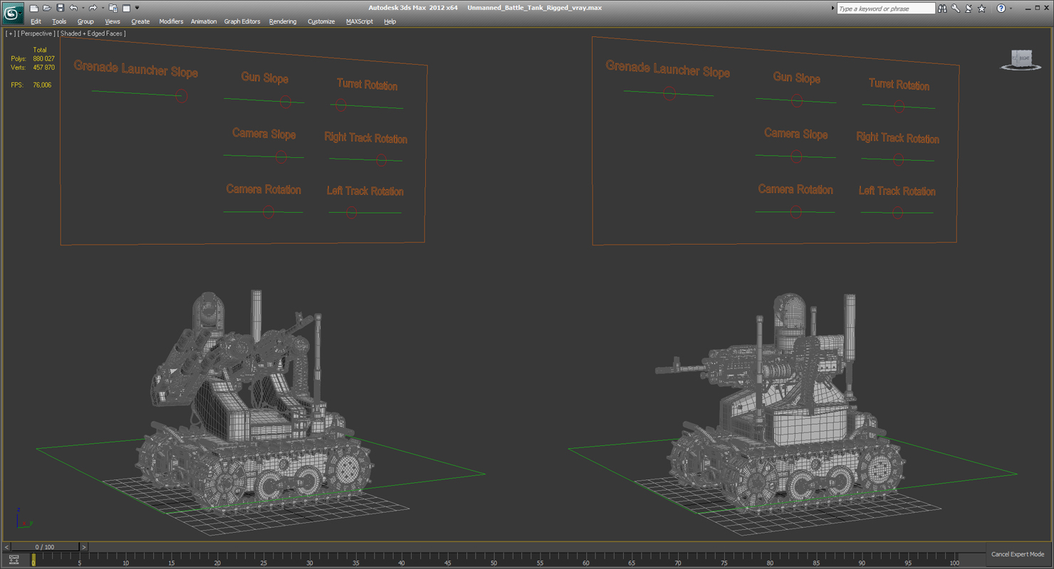 Unmanned Battle Tank Rigged 3D