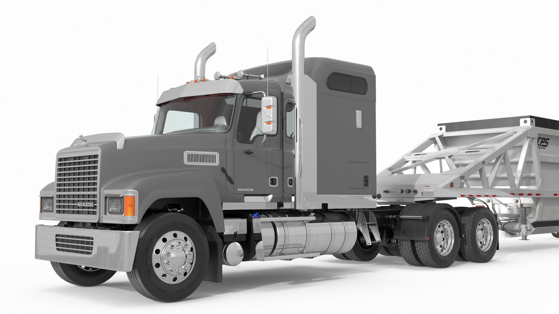 3D Mack CHU613 Truck with Manac Bottom Dump Trailer model