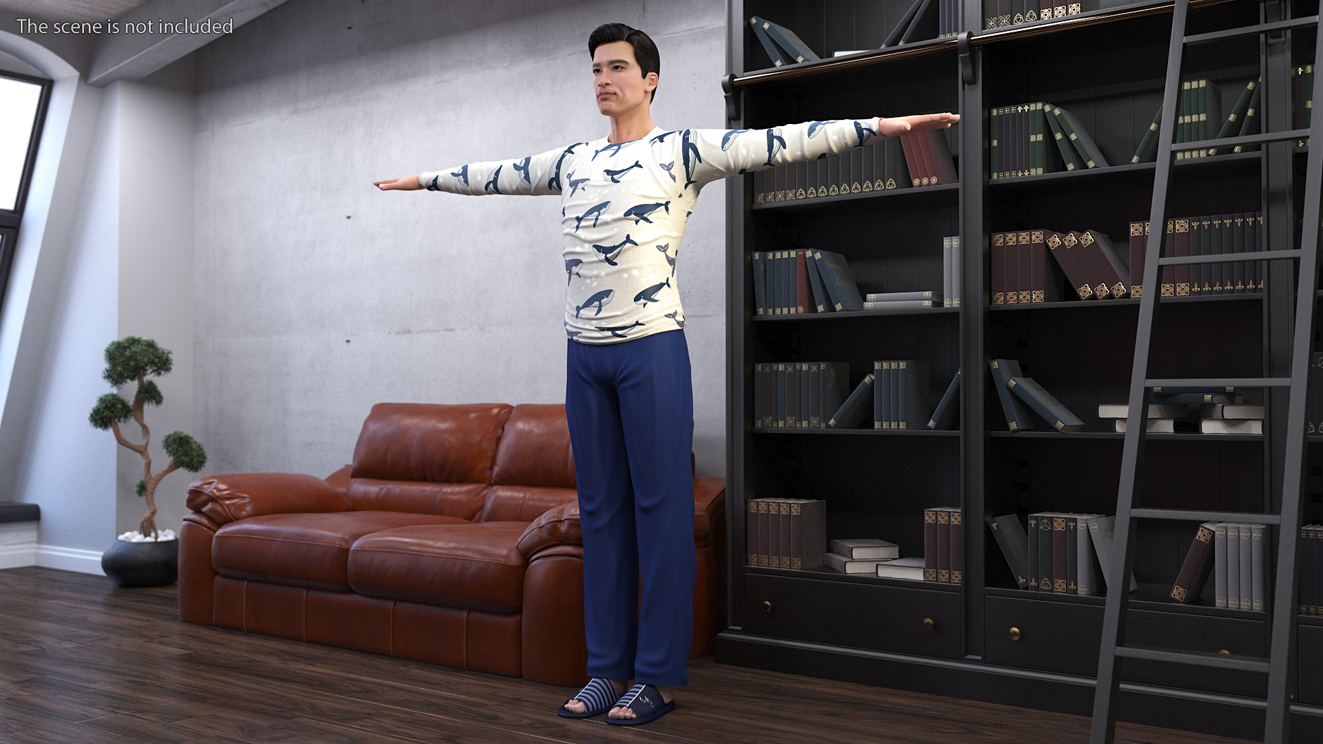 3D model Asian Man Home Style Clothes T Pose