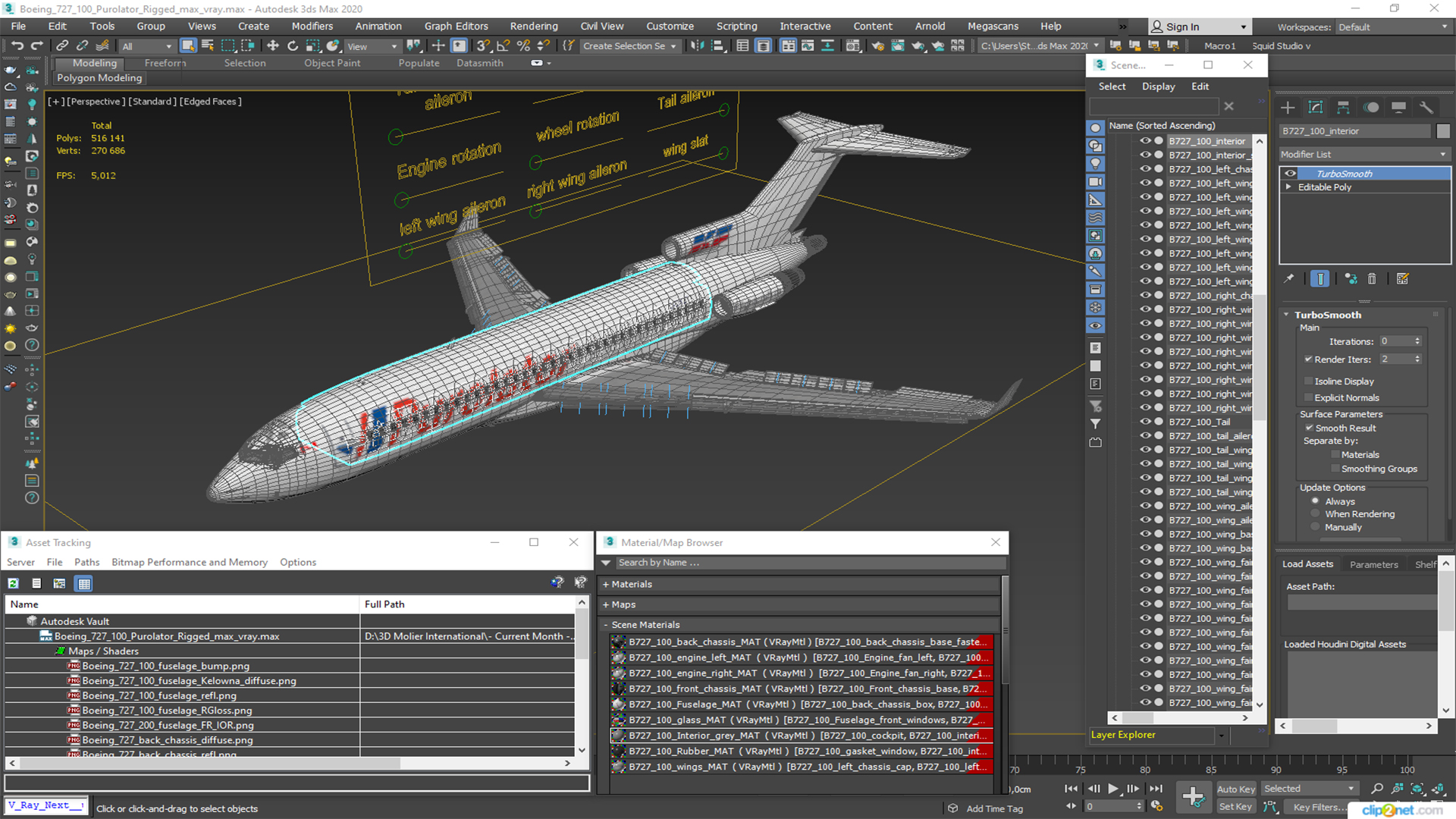 3D Boeing 727-100 Purolator Rigged