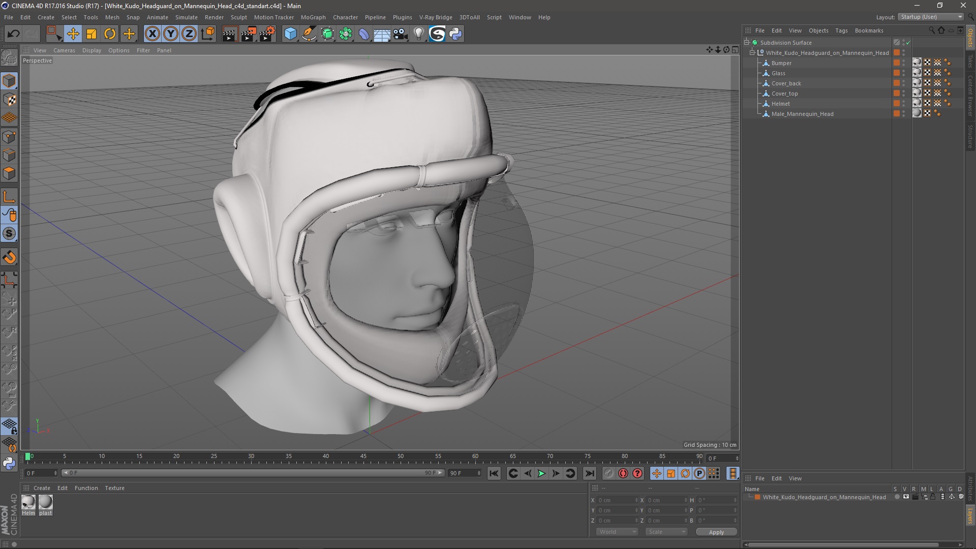 3D White Kudo Headguard on Mannequin Head model