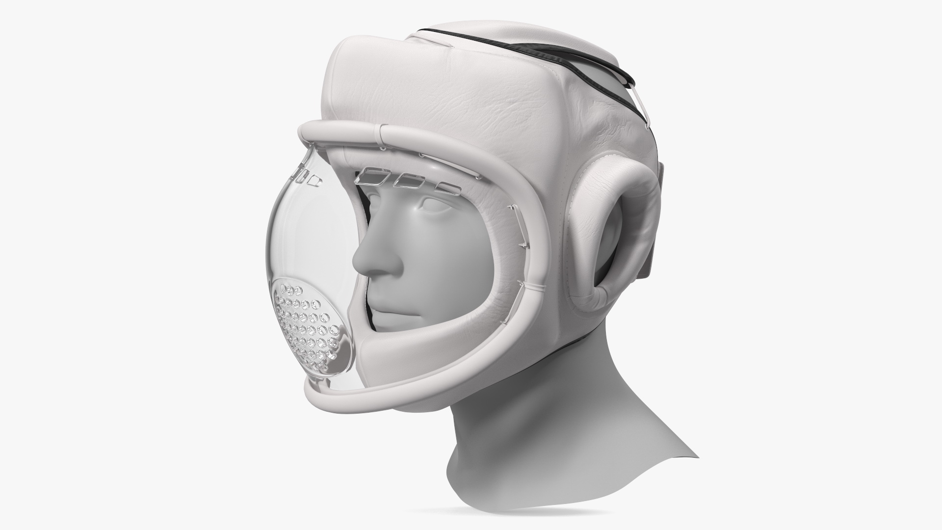 3D White Kudo Headguard on Mannequin Head model