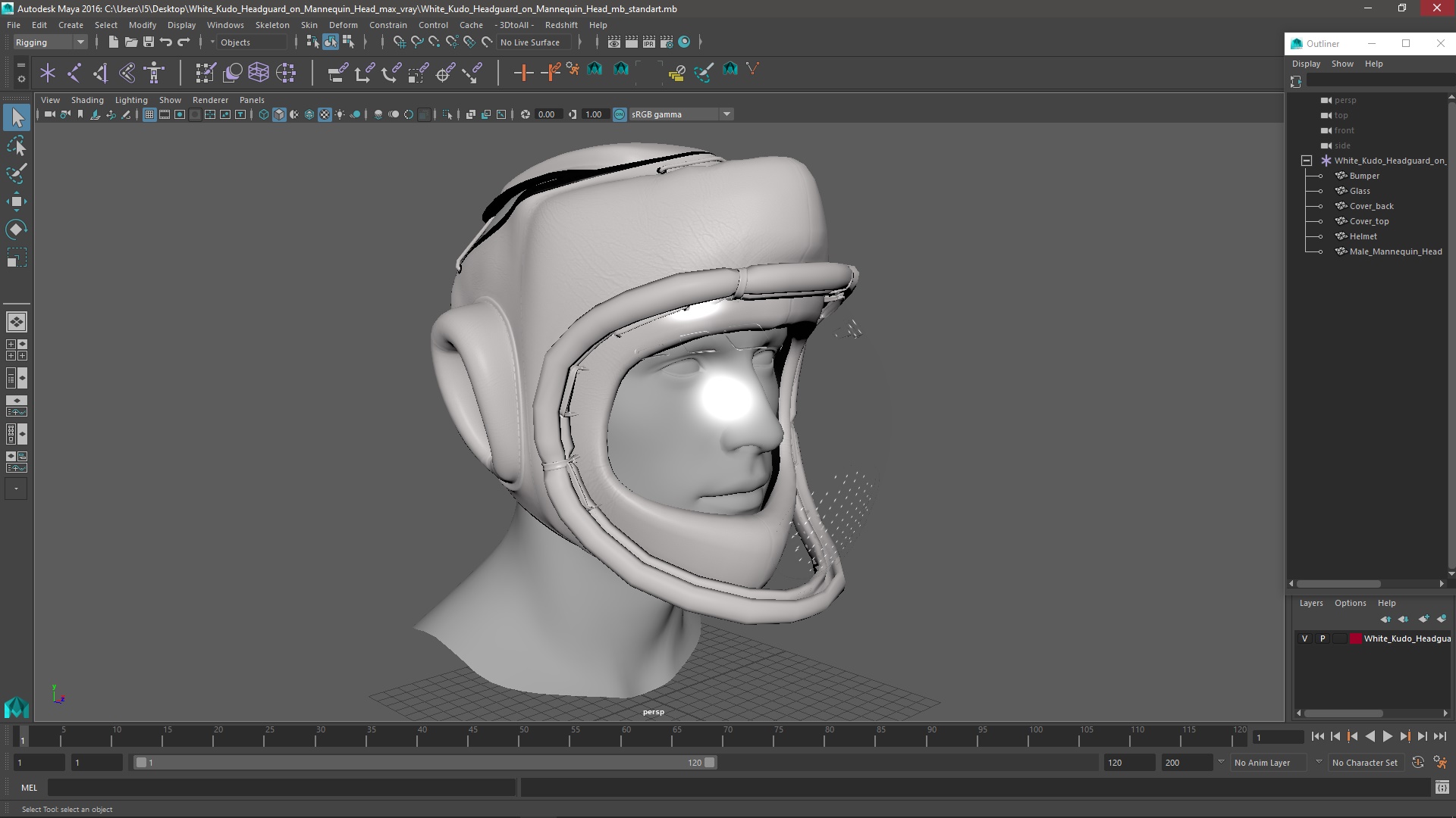 3D White Kudo Headguard on Mannequin Head model