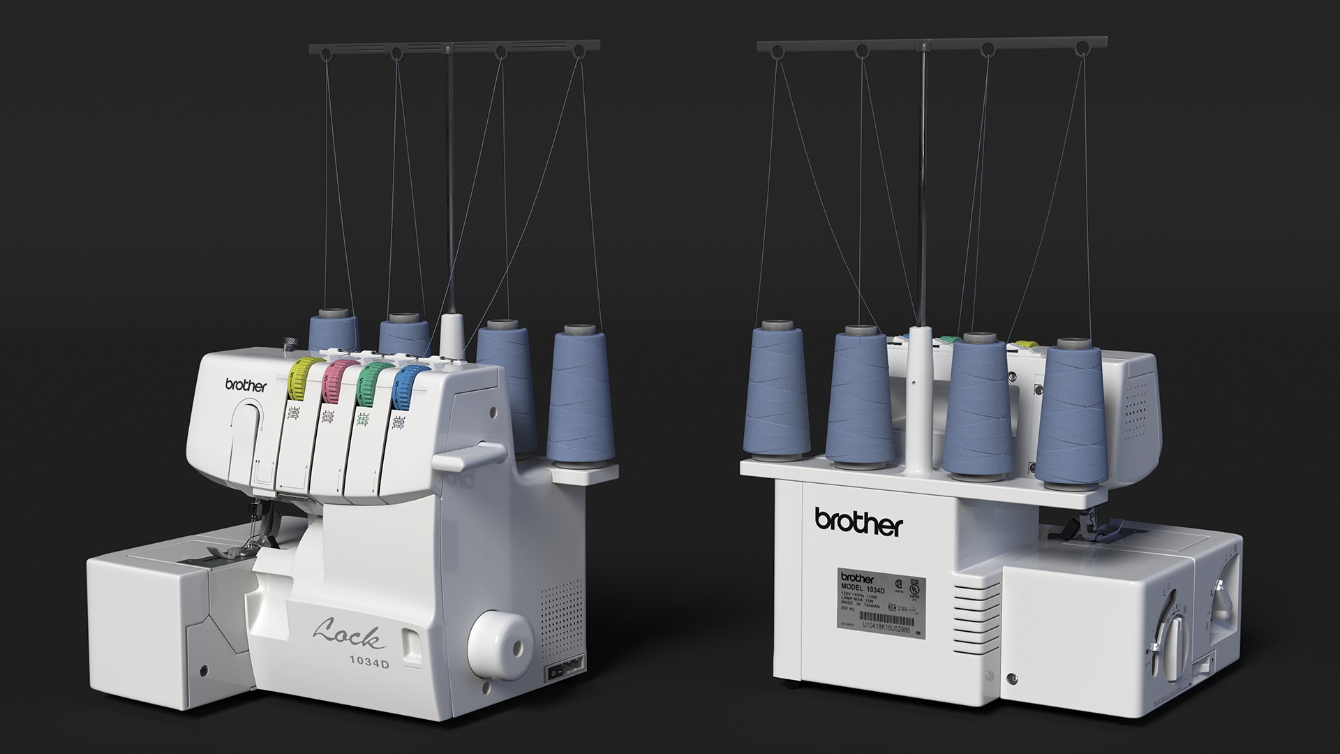 Serger Machine Brother 1034D with Thread Spools 3D