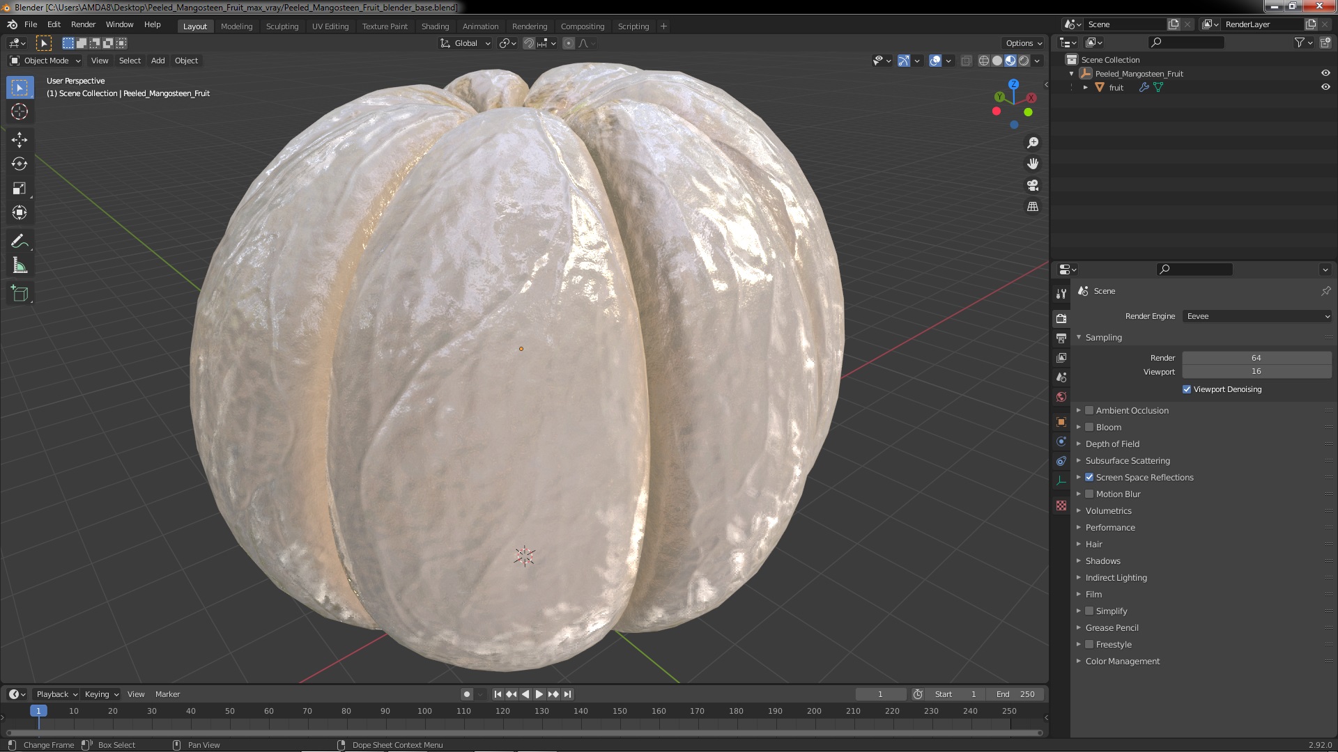 3D Peeled Mangosteen Fruit model