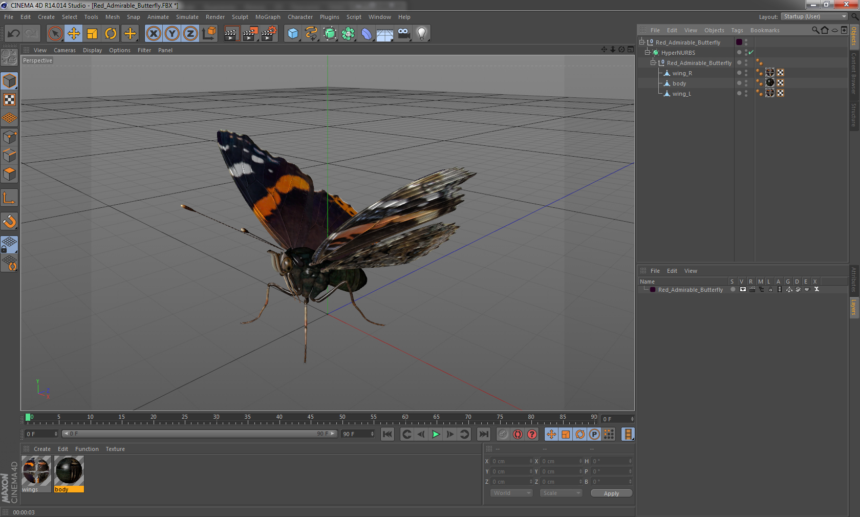 3D Red Admirable Butterfly model