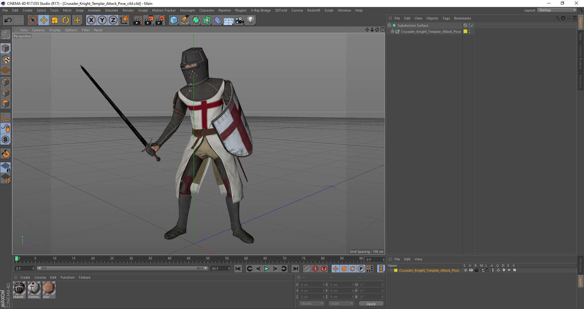 3D model Crusader Knight Templar Attack Pose