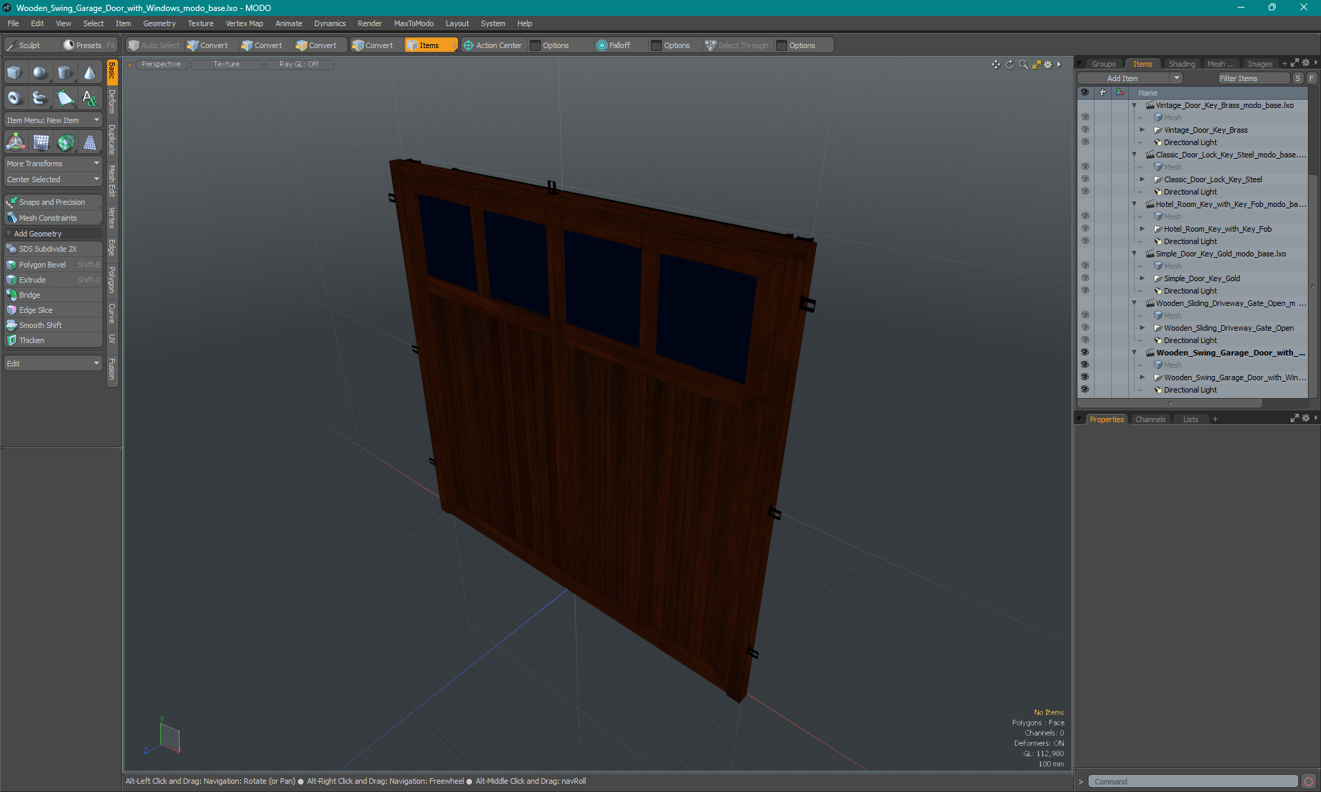 Wooden Swing Garage Door with Windows 3D