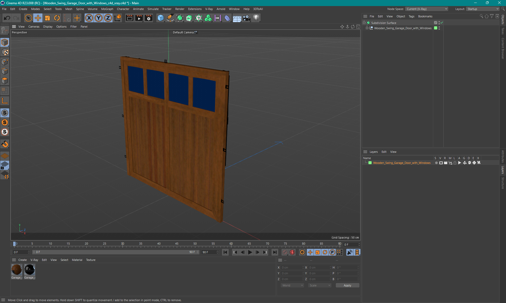 Wooden Swing Garage Door with Windows 3D