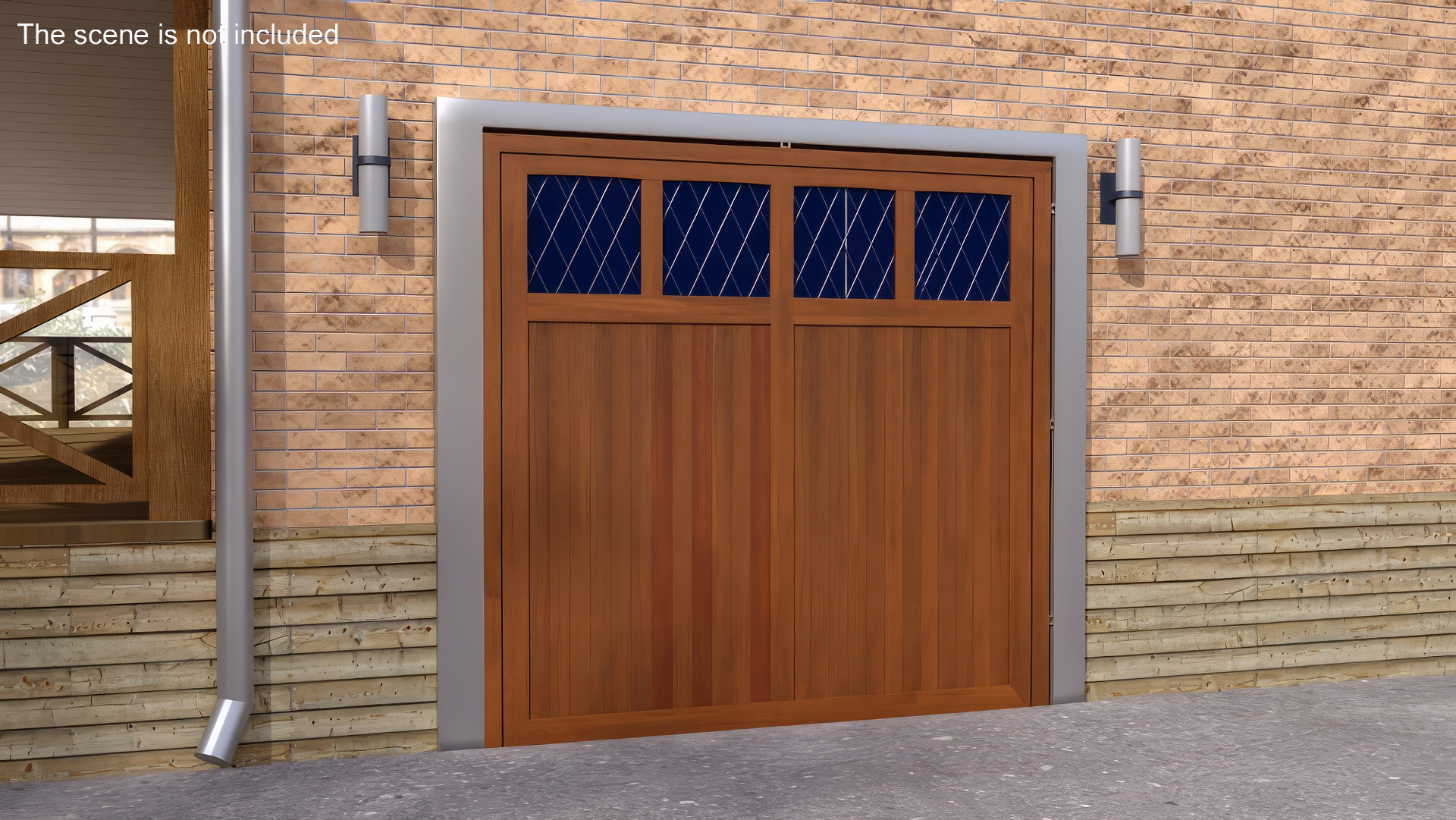 Wooden Swing Garage Door with Windows 3D