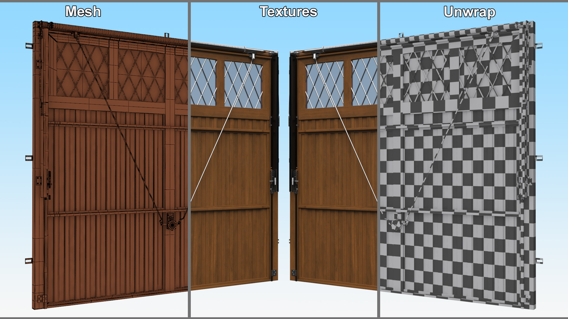 Wooden Swing Garage Door with Windows 3D