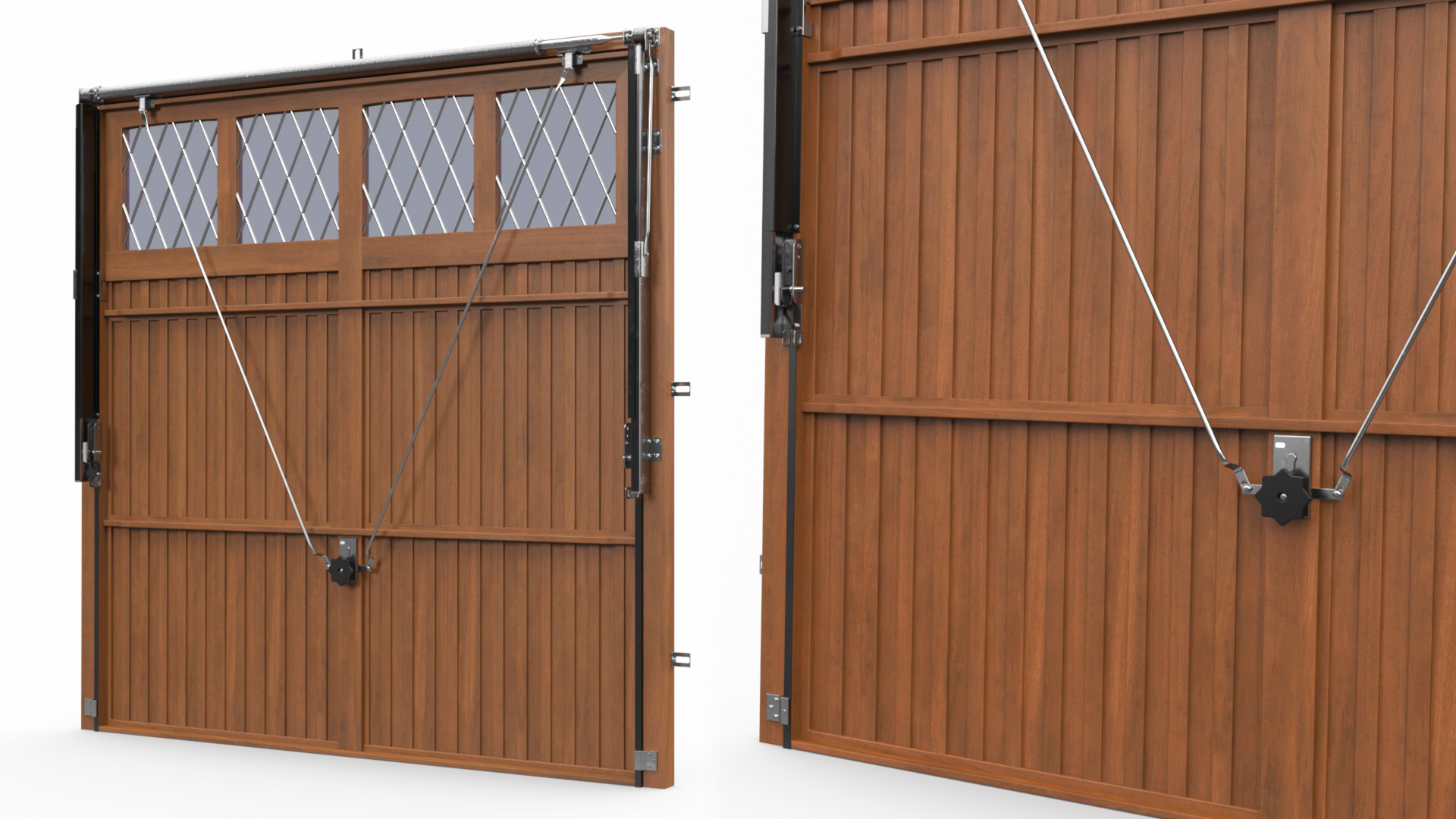 Wooden Swing Garage Door with Windows 3D