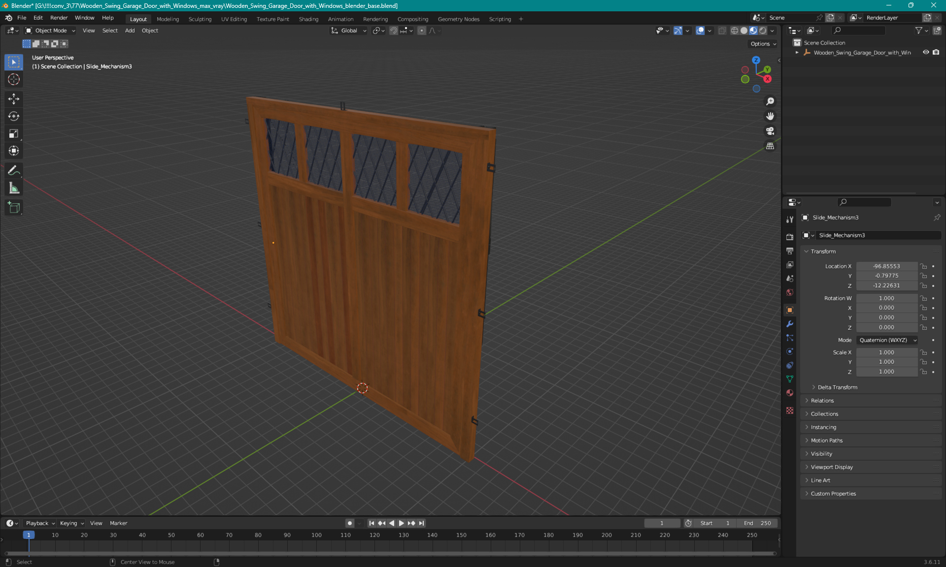 Wooden Swing Garage Door with Windows 3D